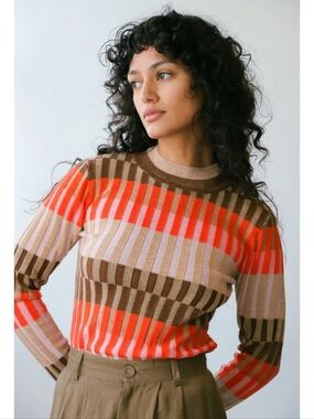 Find Me Now Colorblock Bodhi Knit Ribbed Top Sweater Large Stretchy
